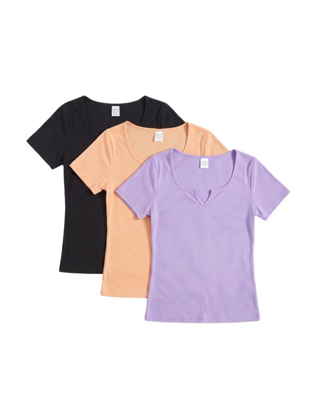 NWOT | 3-Pack Ribbed Notch-Neck Fitted Short Sleeve Tees Large